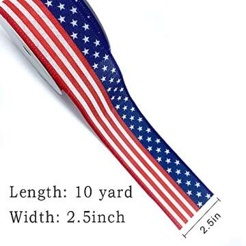 Hying 4th of July Patriotic Ribbons for Crafting, 2.5" X 10 Yards American Flag Wired Edge Ribbons Blue Red Burlap Ribbon Memorial Day Decorations Stars Ribbons for Gift Wrapping Supplies