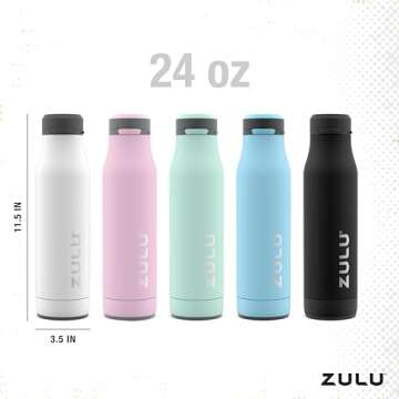 Zulu Ace 24oz Vacuum Insulated Stainless Steel Water Bottle with Chug Spout | Leak-Proof Locking Lid and Removable Base |Reusable Bottle for Cycling Sports Gym Travel Bicycle Bottle Cage | Black