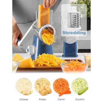 Cheese Grater Rotary, Rotary Grater for Kitchen, Kitchen Grater Vegetable Slicer with 3 Drum Blades, Fast Cutting Cheese Shredder for Vegetables and Nuts