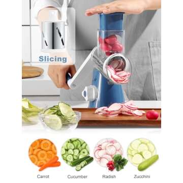 Cheese Grater Rotary, Rotary Grater for Kitchen, Kitchen Grater Vegetable Slicer with 3 Drum Blades, Fast Cutting Cheese Shredder for Vegetables and Nuts