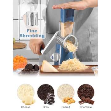 Cheese Grater Rotary, Rotary Grater for Kitchen, Kitchen Grater Vegetable Slicer with 3 Drum Blades, Fast Cutting Cheese Shredder for Vegetables and Nuts