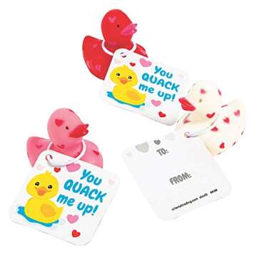 Fun Express Mini Valentine Ducks W/Card - Toys - 12 Pieces