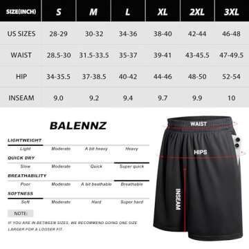 BALENNZ Athletic Shorts for Men with Pockets and Elastic Waistband Quick Dry Activewear