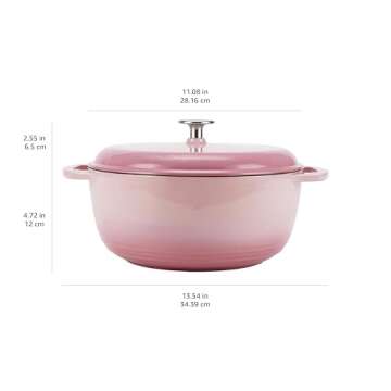 Amazon Basics Cast Iron Dutch Oven Pot with Lid, Enameled, Round, Dual Handles, Heavy-Duty, Medium, 6-Quart, Light Pink