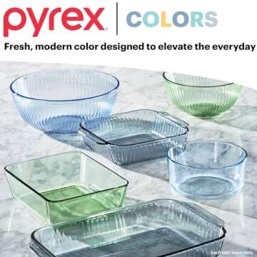 Pyrex Year Of Color Sculpted (3-Pack| 1.3 QT, 2.3 QT, 4.5 QT) Tinted Glass Mixing Bowls Set With Lids For Prepping, Baking and Cooking, Preheated Oven, Dishwasher, Freezer, and Microwave Safe