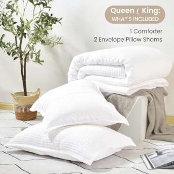 David's Home Waffle Weave Comforter Set 3PCS King Size, Soft Breathable Lightweight Warm for All Season, Elegant Aesthetic Home Decor Bedding Set Collection, 1 Comforter with 2 Pillow Shams, White