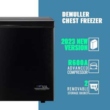 DEMULLER Deep Freezer Chest 3.5 Cubic Feet Freezers with Temperature Display Panel Mini Freezer with Removable Basket Suitable for Apartment Garage Dorm BLACK