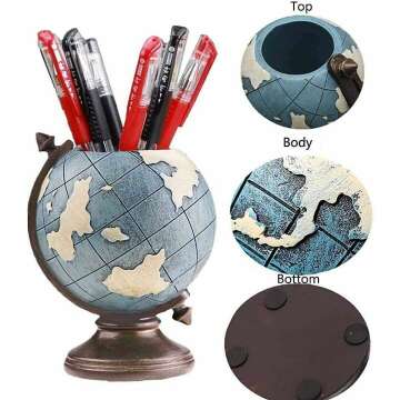 MUAMAX Globe Pen Pencil Holder | Desk Organizer