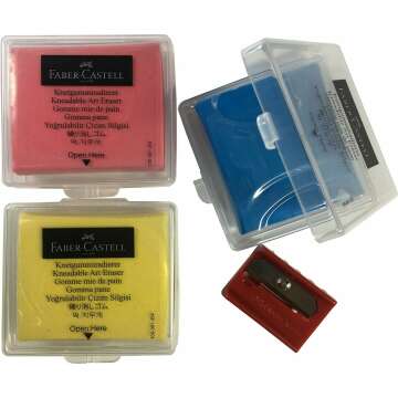 Faber-Castell Kneaded Art Eraser Set - 3 Colors with Sharpener