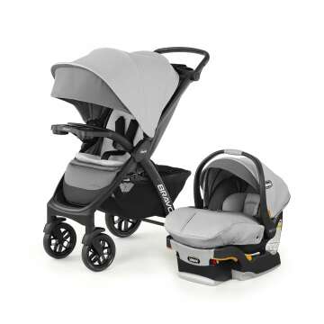 Chicco Bravo LE Trio Travel System, Bravo LE Quick-Fold Stroller with KeyFit 30 Zip Infant Car Seat, Car Seat and Stroller Combo | Driftwood/Grey