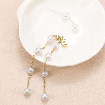 Dainty 14k Gold Pearl Drop Earrings for Women