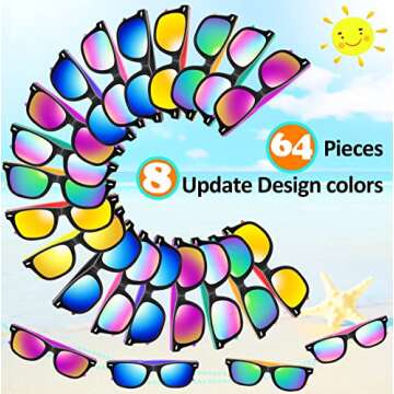 Kids Sunglasses Party Favors, 64 Pack Neon Sunglasses in Bulk with UV400 Protection, Boys Girls Eyewear Pack, Glasses Gift for Birthday Graduation Beach Pool Party Favors Supplies Goody Bag Fillers