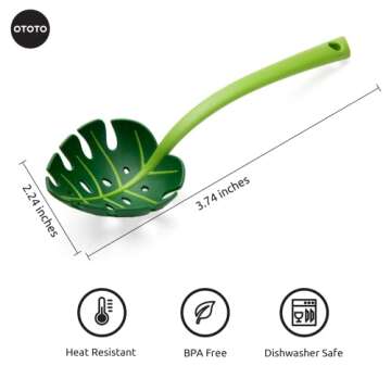 OTOTO Jungle Spoon Monstera Ladle - BPA-Free Kitchen Spoon High Heat Resistant Nylon Spoon for Cooking for Nonstick Cookware Kitchen Tools & Utensils, Casserole Spoon