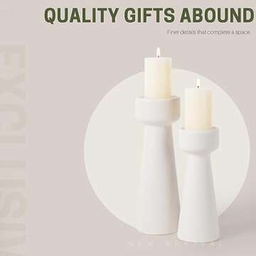 E-ROOM TREND Candle Holders Ceramic White Taper S&L Set of 2 Matte Stylish Decorative Candlestick Holders for Home Decor Dinning Wedding Party Aromatherapy Votive (CH7585W)