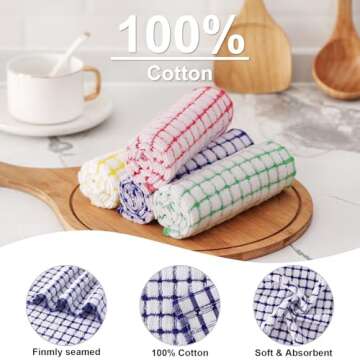 Kitinjoy Cotton 8 Pack Terry Kitchen Dish Cloths, 12 x 12 Inches Super Soft and Absorbent Dish Rags, Quick Drying Dish Towels for Washing Dishes, Mixed Color