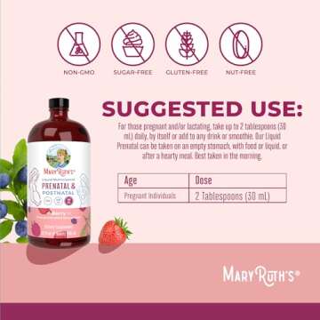 MaryRuth Organics Postnatal & Prenatal Vitamins for Women | Sugar Free | Womens Multivitamin for Pre-Conception, Pregnancy & Nursing | Ginger | Selenium | Folate | Vegan | Non-GMO | Gluten Free | 32oz