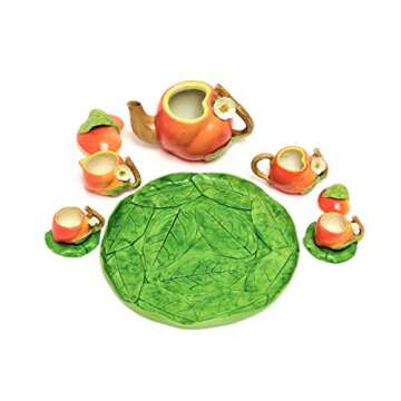 Unique Design Porcelain Miniature Peach Fruit Tea Set Tiny Home Fairy Garden Figurine Mini Dollhouse Kitchen Decor Accessory Kit Small Air Plant Succulent Tillandsia Cactus Pot Planter Supply (Peach)