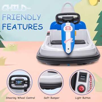 Toddlers Bumper Car, 6V Kids Electric Ride On Toys, 2 Mph Max Speed, Steering Wheel, 360 Degree Spin, 2-Speeds, Lights, Music & Horn, for Boys Girls 3-6 Years Old, White