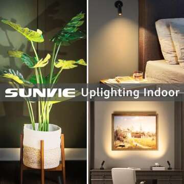 SUNVIE 2 Pack LED Spot Lights Indoor 3000K/4000K/5000K Adjustable Up Lights Indoor 3W Dimmable Floor Spotlight Lamp for Plants Decor 120V Uplighting Indoor for Pictures Artwork Wall Accent Lighting