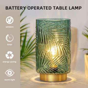 Battery Operated Table Lamp, Cordless Lamps for Home Décor, Nightlight with LED Bulb with Timer for Living Room Bedroom Tabletop Entryway Centerpiece Gift(S Green)