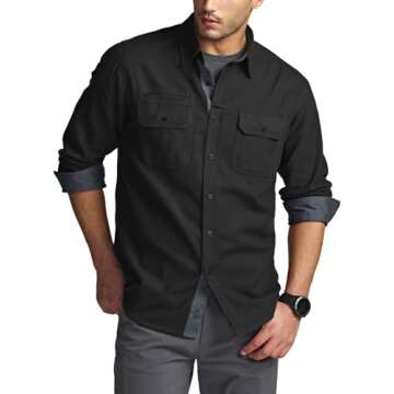 CQR Men's All Cotton Flannel Shirt, Long Sleeve Casual Button Up Plaid Shirt, Brushed Soft Outdoor Shirts, Stealth Black, X-Small