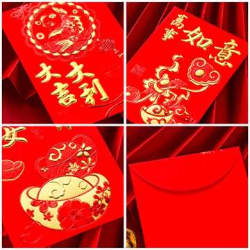 36pcs Chinese Red Envelopes, 3.1x4.7inch Chinese Lunar New Year Red Envelopes Lucky Money Pockets Hong Bao Lai See Envelopes with Classical Chinese Patterns and Blessing Words (12 Styles)