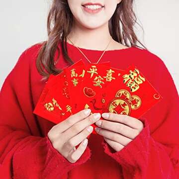 36pcs Chinese Red Envelopes, 3.1x4.7inch Chinese Lunar New Year Red Envelopes Lucky Money Pockets Hong Bao Lai See Envelopes with Classical Chinese Patterns and Blessing Words (12 Styles)