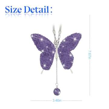 zipelo Bling Butterfly Diamond Car Accessories, Crystal Car Rear View Mirror Charms for Women, Car Decoration Lucky Gifts Hanging Interior Crystal Ornament Pendant Decor for All Cars (Purple)