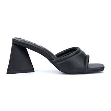 Olivia Miller Women’s Fashion Ladies Shoes, PU Vegan Leather Trendy Party Single Open Toe Strap, Slide On 2 Inch Low Mid Triangle Block Heel Sandals