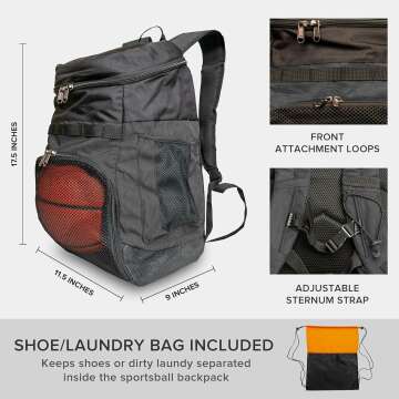 Basketball Backpack with Ball Compartment for Players