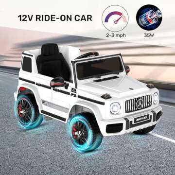 ANPABO Licensed Mercedes-Benz G63 Car for Kids, 12V Ride on Car w/Parent Remote Control, Low Battery Voice Prompt, LED Headlight, Music Player & Horn, Soft Start, Kids Electric Vehicle, White