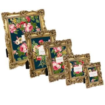 Laura Ashley 2x3 Gold Ornate Textured Hand-Crafted Resin Picture Frame with Easel, for Tabletop & Wall Display, Decorative Floral Design Home Décor, Photo Gallery, Art & More (2x3, Gold)