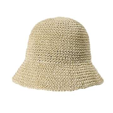 ASO-SLING Women's Bucket Hat Cap Female Summer Hats Braided Straw Hat Fishing Hat Elegant Women Beach Straw Hat Khaki, One Size