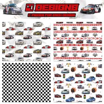 Mpanwen Race Car Wrapping Paper for Boys Kids, 12 Sheets Racing Gift Wrap Racecar Wrapping Paper for Christmas Birthday Holiday - 20 x 29.5 Inches Per Sheet