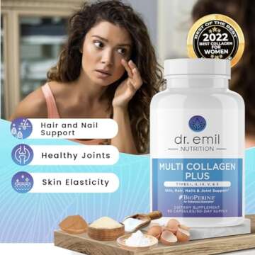 DR. EMIL NUTRITION Multi Collagen Pills - Collagen Supplements to Support Hair, Skin, Nails, & Joints - Hydrolyzed Collagen Supplements for Women with Types I, II, III, V & X - 90 Capsules