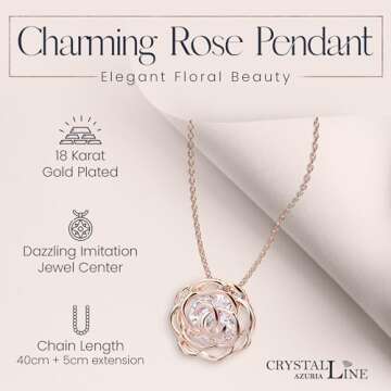 Crystalline Azuria Women 18K Rose Gold Plated White Crystal Roses Flowers Necklace and Earrings Set for Women Wedding Party Bridal Bridesmaid Accessories