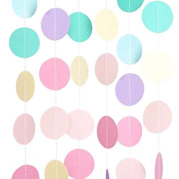 Chloe Elizabeth Circle Dots Paper Party Garland Streamer Backdrop (4-Pack, 10 Feet Per Garland, 40 Feet Total) - Rainbow Pastel