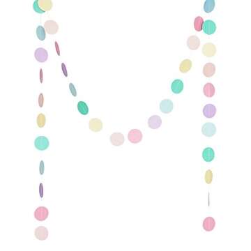 Chloe Elizabeth Circle Dots Paper Party Garland Streamer Backdrop (4-Pack, 10 Feet Per Garland, 40 Feet Total) - Rainbow Pastel