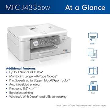 Brother MFC-J4335DW INKvestment Tank All-in-One Printer with 1-Year Ink