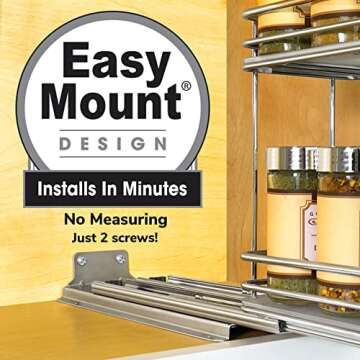 LYNK PROFESSIONAL® Pull Out Spice Rack Organizer for Inside Kitchen Cabinets - 4-1/4 inch Wide - Slide Out Drawer – Chrome Sliding Spice Cabinet Organization Shelf Racks - 2 Tier