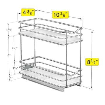 LYNK PROFESSIONAL® Pull Out Spice Rack Organizer for Inside Kitchen Cabinets - 4-1/4 inch Wide - Slide Out Drawer – Chrome Sliding Spice Cabinet Organization Shelf Racks - 2 Tier