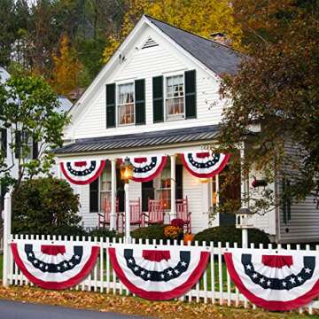 2PCS American Pleated Fan Flag, 3 x 6 Feet USA Patriotic Half Fan Bunting Flag Indoor Outdoor Decoration for 4th of July, Memorial Day and Veterans Day