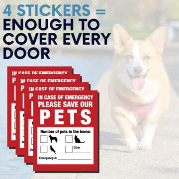 Pet Inside Finder Sticker - 4 Pack - Adhesive on Front and Back. in a Fire Emergency, Firefighters Will See Alert on The Window, Door, or House and Rescue Your cat/Dog. Safety First in case of fire.