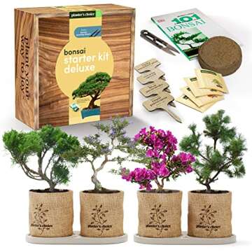 Bonsai Starter Kit - DIY Bonsai Growing Gift - Garden Hobbies for Adults, Women & Men : 4 Unique Tree Seeds, Soil, Pots, Pruning Shears, Plant Markers + Wood Gift Box