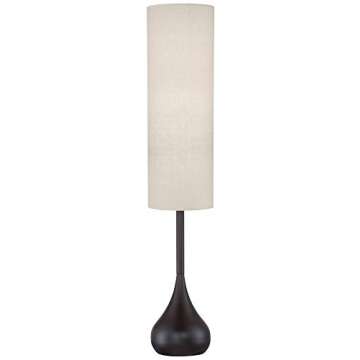 Possini Euro Design Mid Century Modern Retro Floor Lamp Standing 62" Tall Dark Bronze Metal Droplet Off-White Cotton Cylinder Shade Decor for Living Room Reading House Bedroom Home