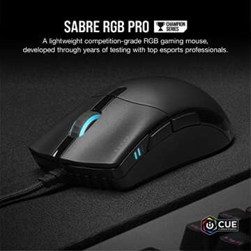 CORSAIR SABRE RGB PRO CHAMPION SERIES FPS/MOBA Gaming Mouse - Ergonomic Shape for Esports and Competitive Play - Ultra-Lightweight 74g - Flexible Paracord Cable,Black