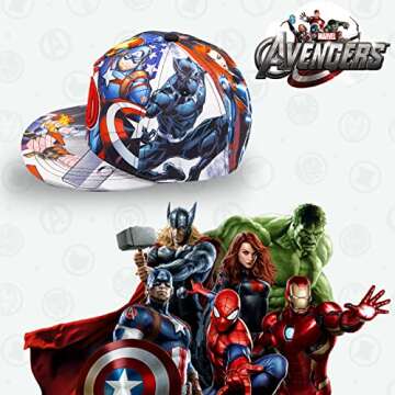 Marvel Avengers, Captain America, Hulk, Ironman Flat Brim Baseball Cap Hat, Boys Ages 5-15 Blue