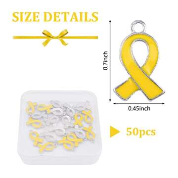 WANDIC 50 Pcs Yellow Ribbon Pendants, Hope Sacroma Bone Cancer Bladder Cancer Awareness Alloy Awareness Ribbon Charms for Jewelry Making