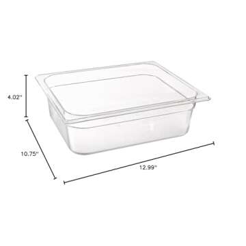 Rubbermaid Commercial Products Cold Food Insert Pan for Restaurants/Kitchens/Cafeterias, 1/2 Size, 4 Inches Deep, Clear (FG124P00CLR)