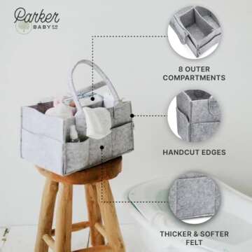 Parker Baby Diaper Caddy - Nursery Storage Bin and Car Organizer for Diapers and Baby Wipes - Gray, Regular